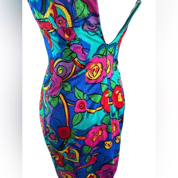 A.J. Bari Vintage 100% Silk Floral Bodycon Dress | 2 | - Picture 8 of 13